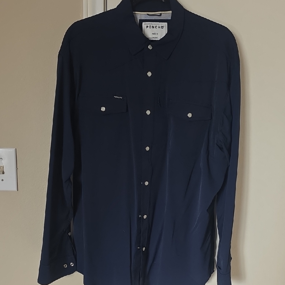 Poncho Men's Navy Casual Button Down Shirt